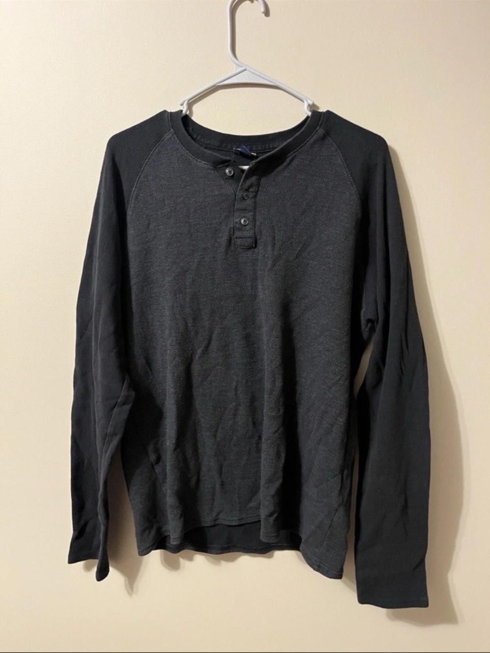 Prince & Fox Black Long-Sleeve Henley Men’s XL